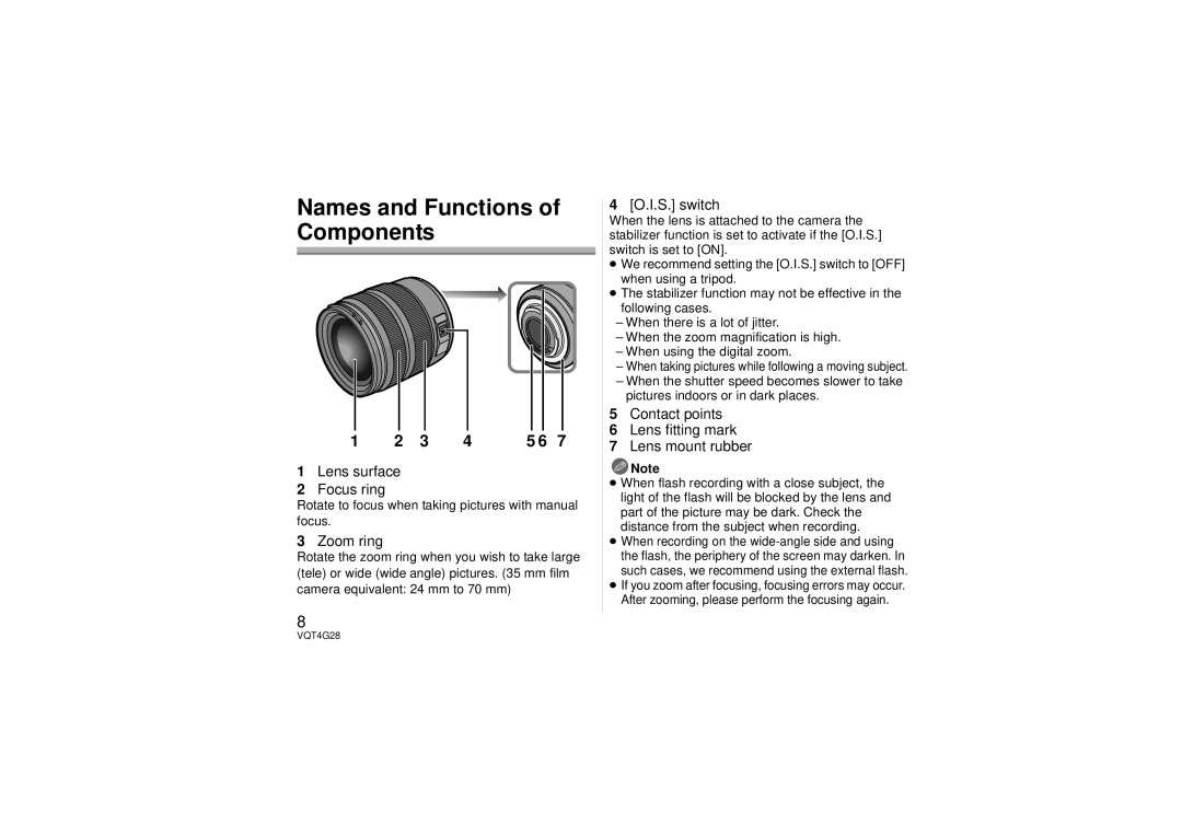 Panasonic H-HS12035 owner manual Names and Functions of Components, Rotate to focus when taking pictures with manual focus 