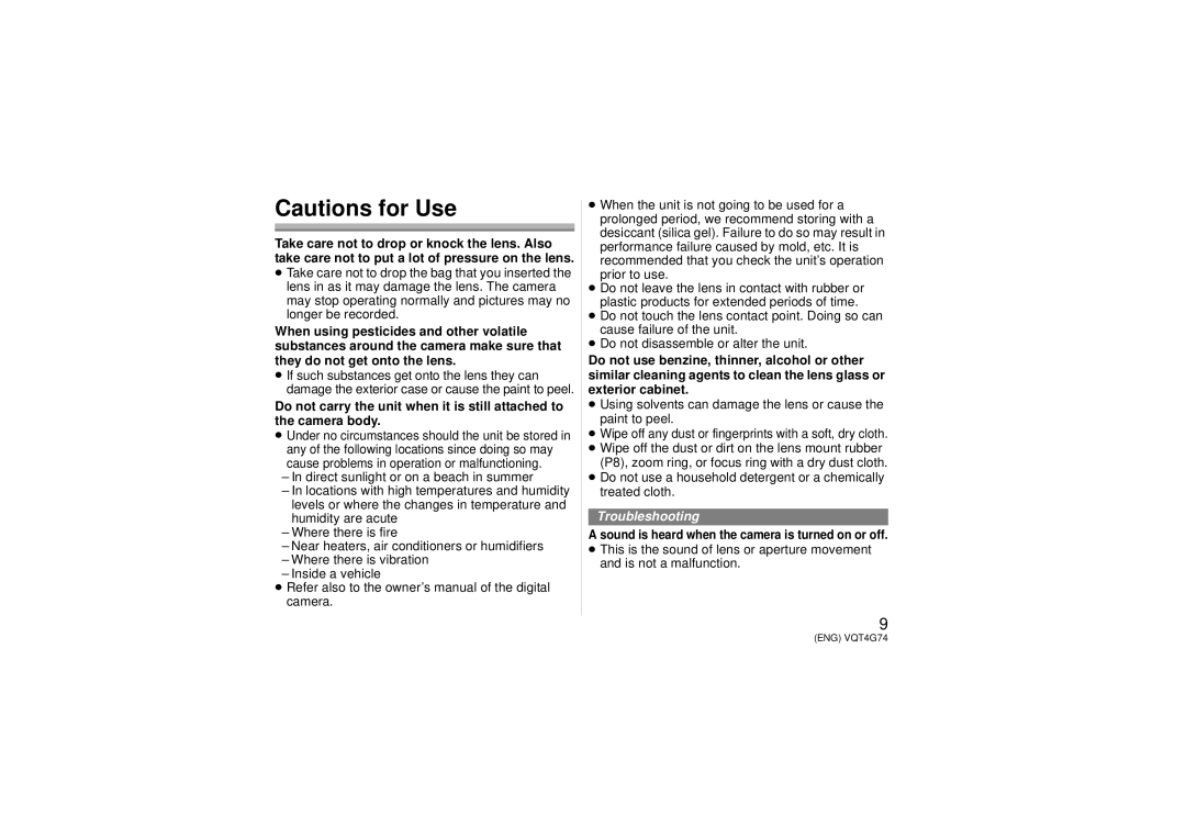 Panasonic H-HS35100 owner manual Troubleshooting 