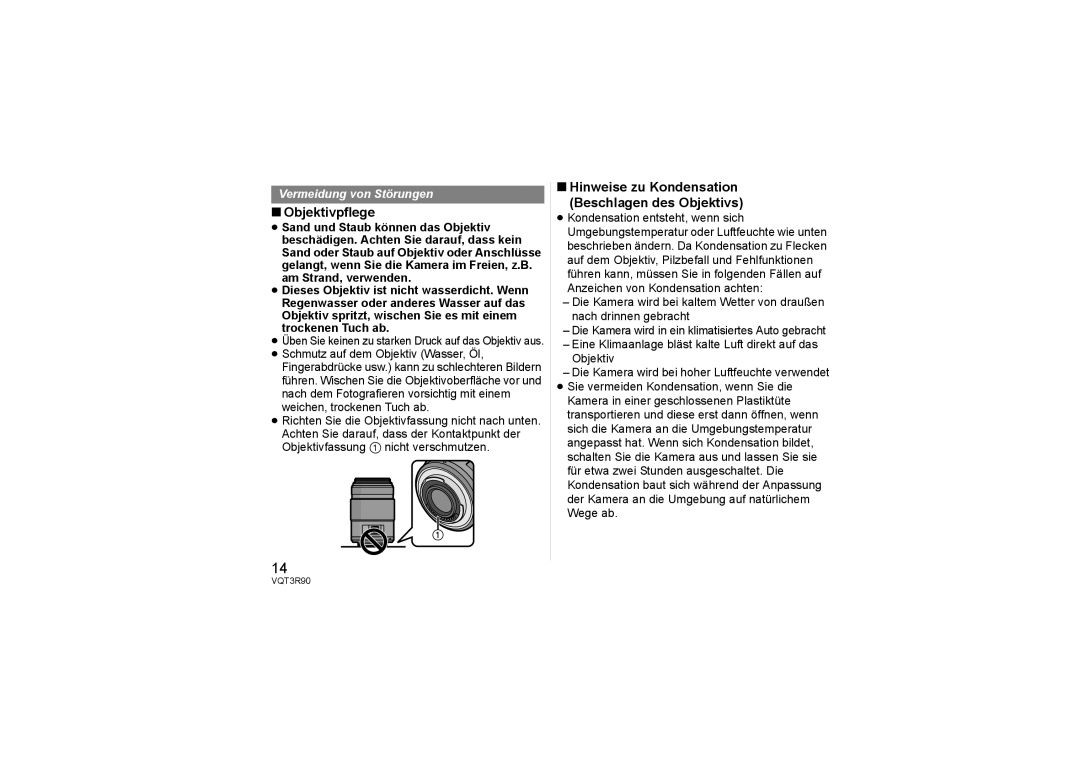 Panasonic H-PS45175 operating instructions Objektivpflege, Hinweise zu Kondensation Beschlagen des Objektivs 