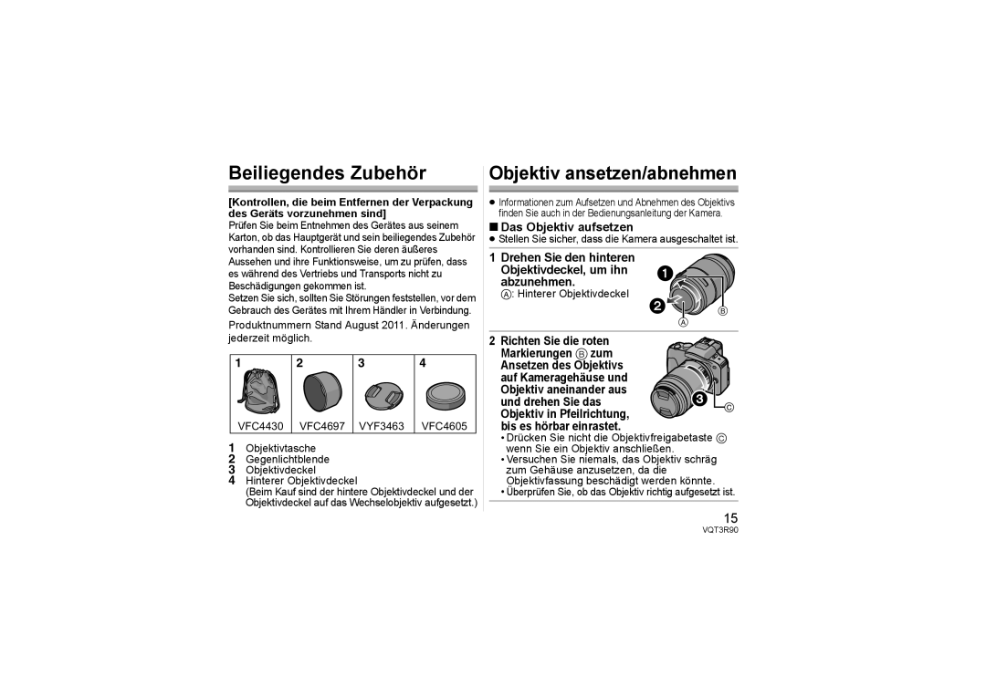 Panasonic H-PS45175 Beiliegendes Zubehör, Das Objektiv aufsetzen, Drehen Sie den hinteren, Objektivdeckel, um ihn 