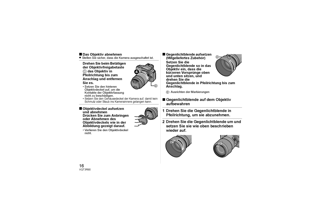 Panasonic H-PS45175 operating instructions Das Objektiv abnehmen, Pfeilrichtung bis zum Anschlag und entfernen Sie es 