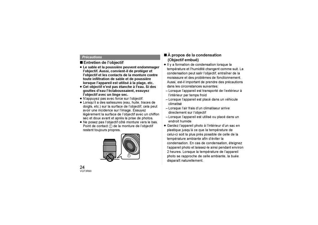 Panasonic H-PS45175 operating instructions Entretien de l’objectif, Propos de la condensation Objectif embué 