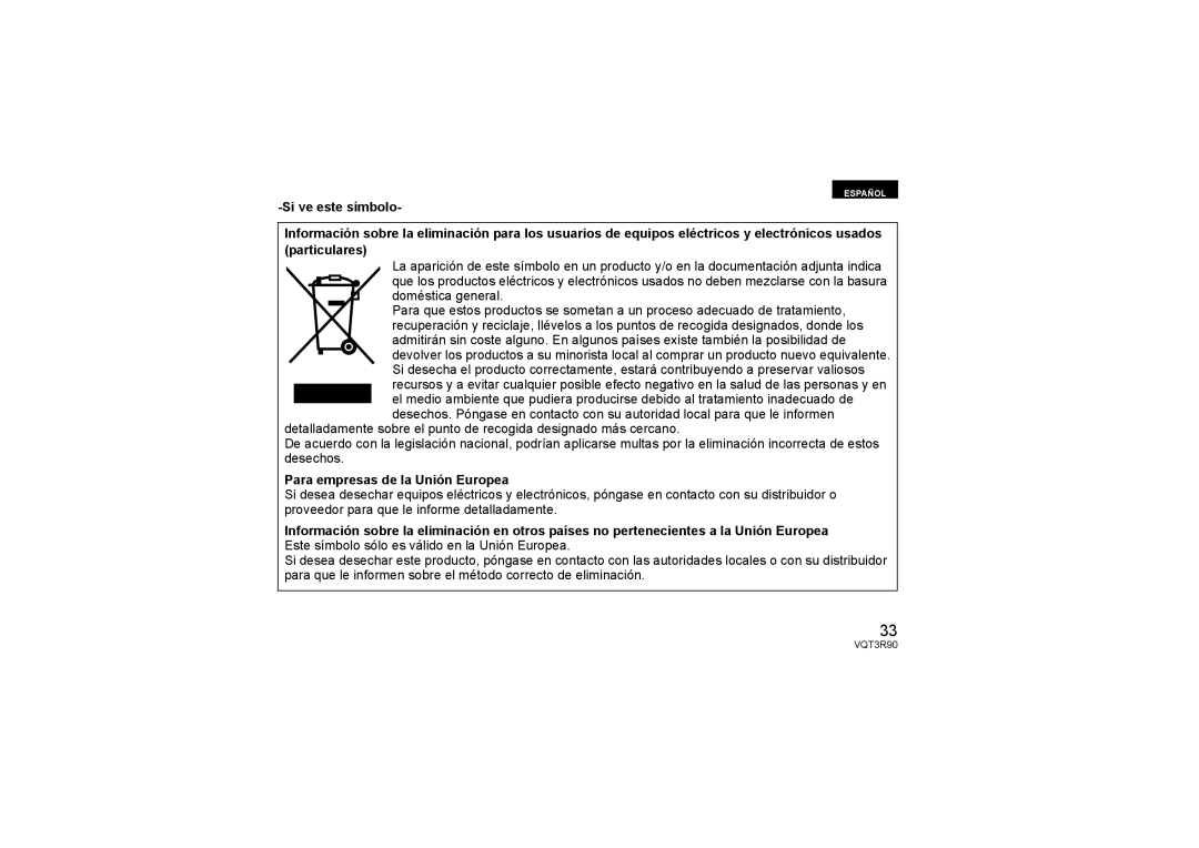 Panasonic H-PS45175 operating instructions Para empresas de la Unión Europea 