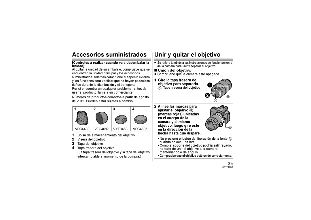 Panasonic H-PS45175 operating instructions Accesorios suministrados, Unir y quitar el objetivo, Unión del objetivo 