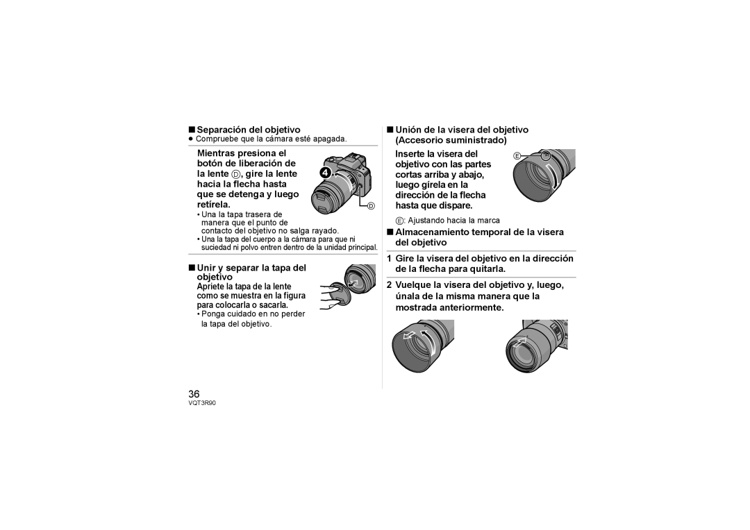 Panasonic H-PS45175 Separación del objetivo, Mientras presiona el Botón de liberación de, La lente D, gire la lente 