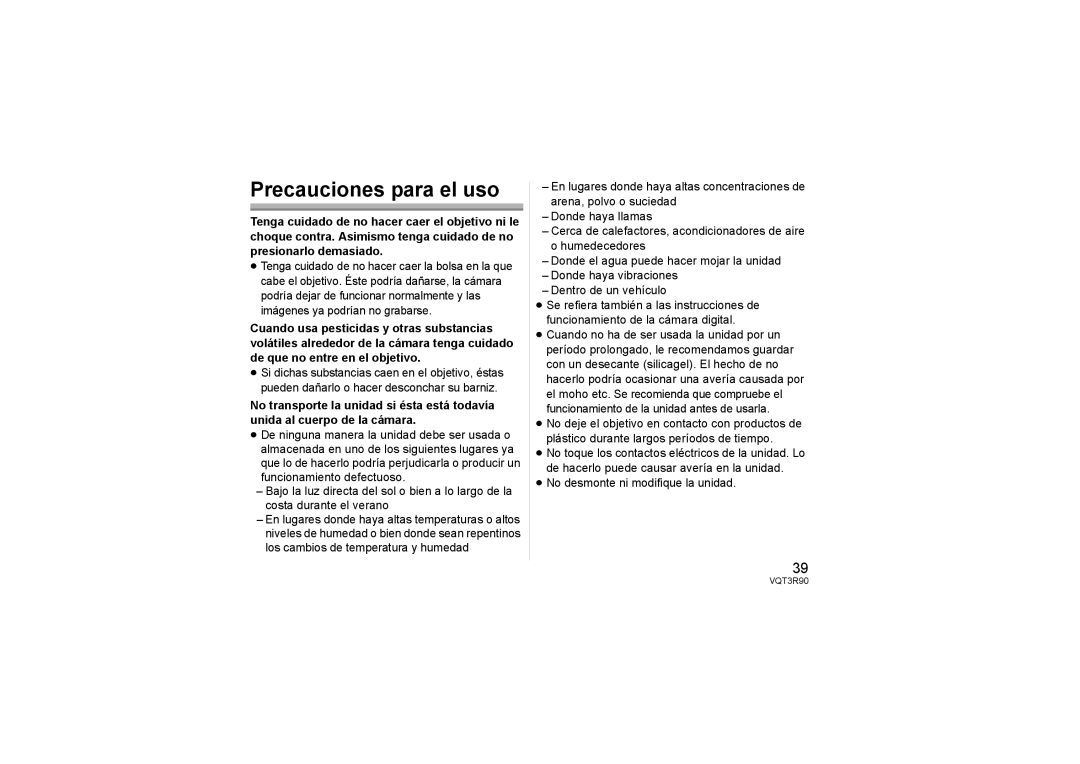 Panasonic H-PS45175 operating instructions Precauciones para el uso 