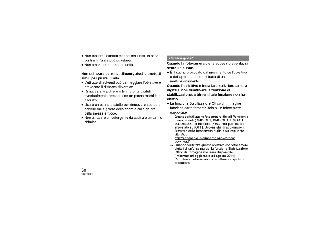 Panasonic H-PS45175 operating instructions Ricerca guasti 