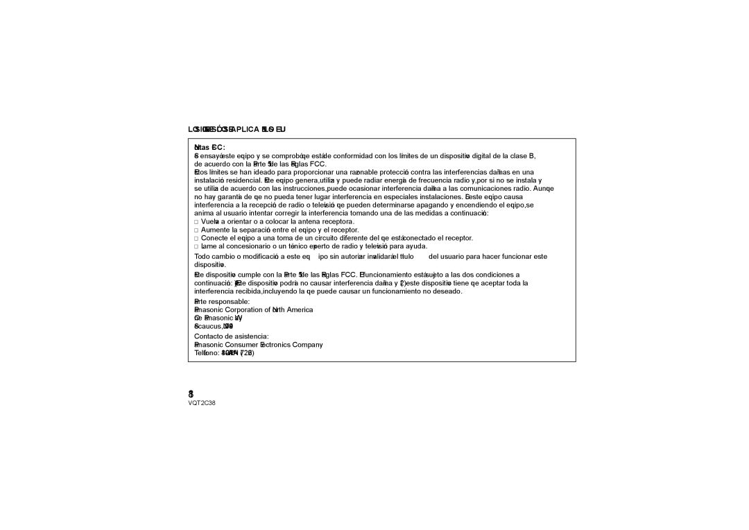 Panasonic H-VS014140 operating instructions LO Siguiente Sólo SE Aplica EN LOS EE. UU 