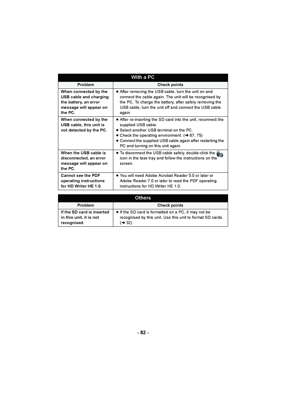 Panasonic HC-V10 operating instructions Battery, an error, PC and turning on this unit again 