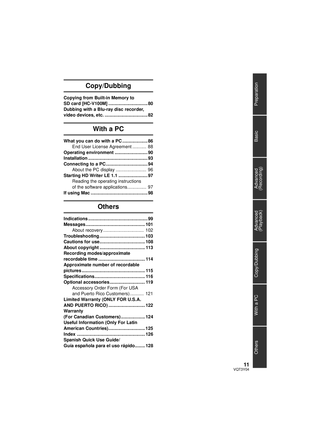 Panasonic HC-V100 Copying from Built-in Memory to, Reading the operating instructions, Recording modes/approximate 