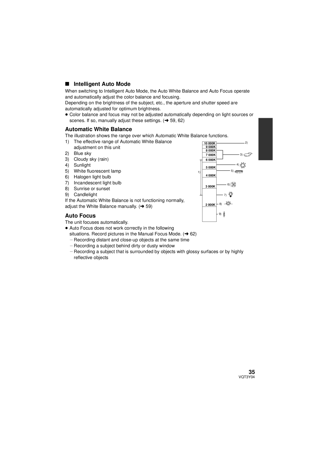 Panasonic HC-V100 owner manual Intelligent Auto Mode, Automatic White Balance, Auto Focus 