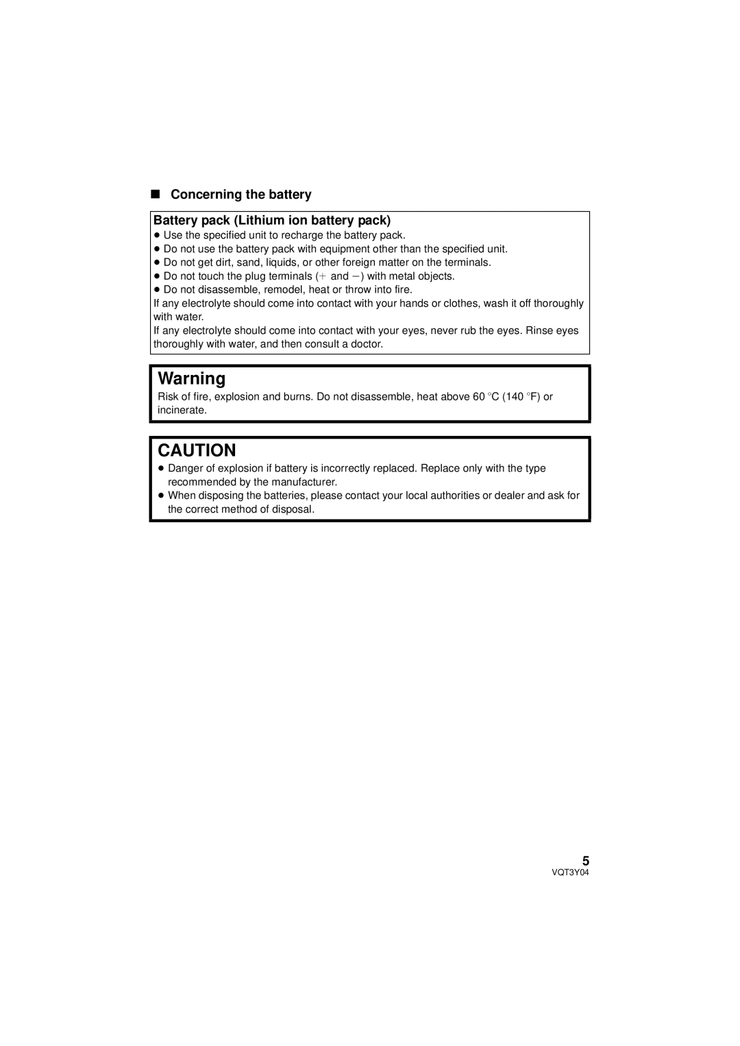 Panasonic HC-V100 owner manual Concerning the battery Battery pack Lithium ion battery pack 