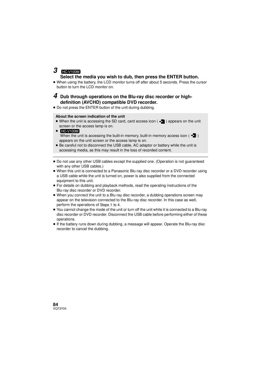 Panasonic HC-V100 owner manual About the screen indication of the unit 