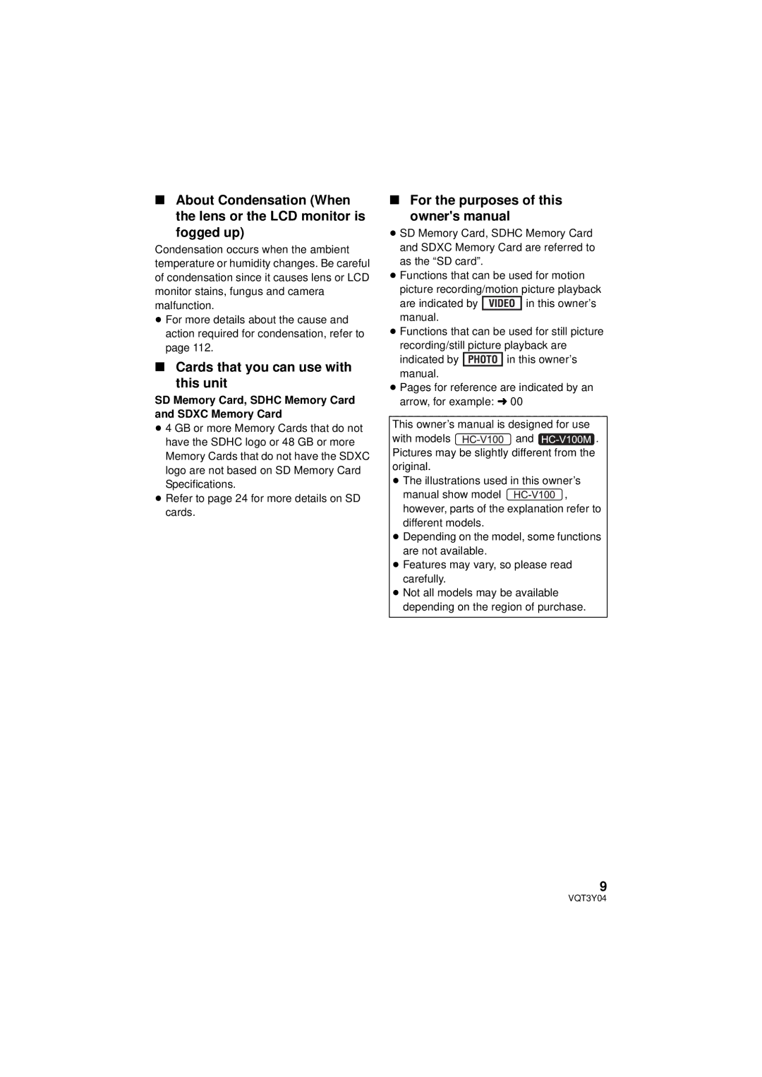 Panasonic HC-V100 owner manual Cards that you can use with this unit, SD Memory Card, Sdhc Memory Card and Sdxc Memory Card 