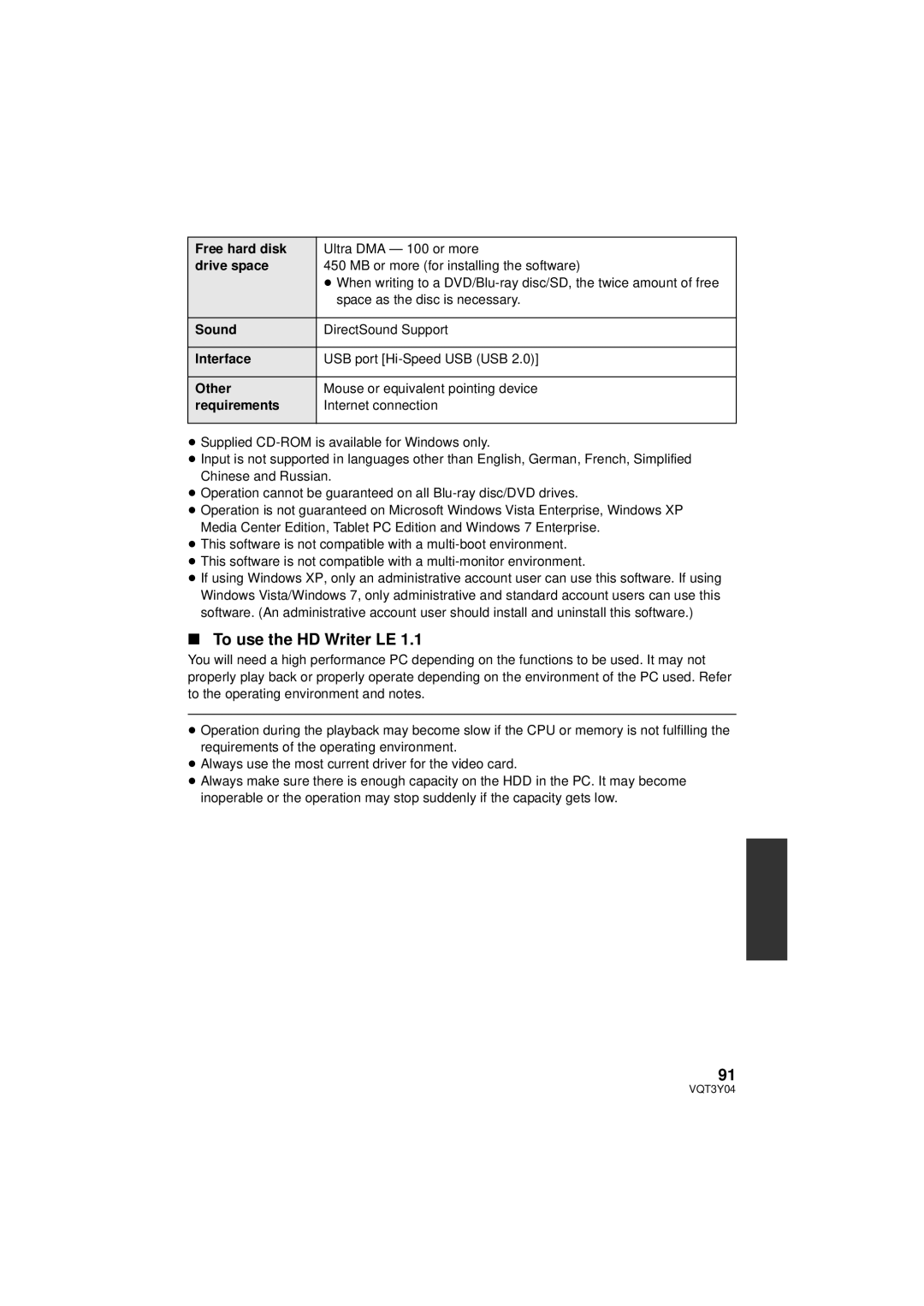 Panasonic HC-V100 owner manual To use the HD Writer LE 