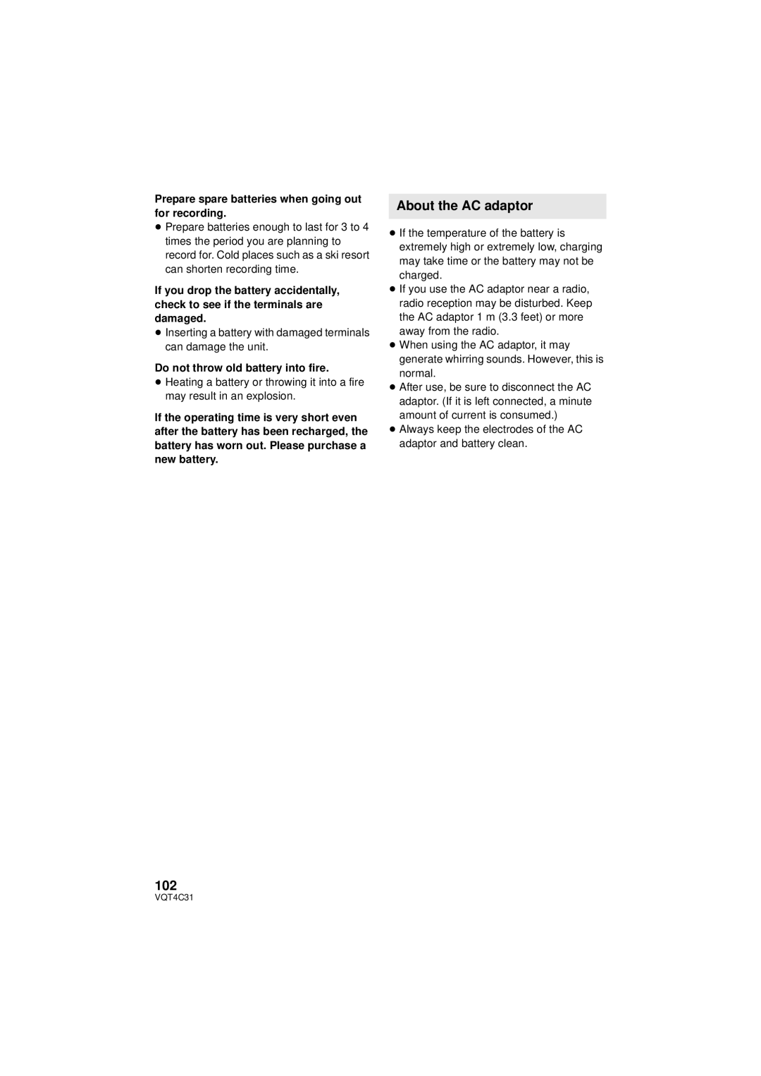 Panasonic HC-V10M, HC-V11M, HCV10K owner manual About the AC adaptor, Prepare spare batteries when going out for recording 