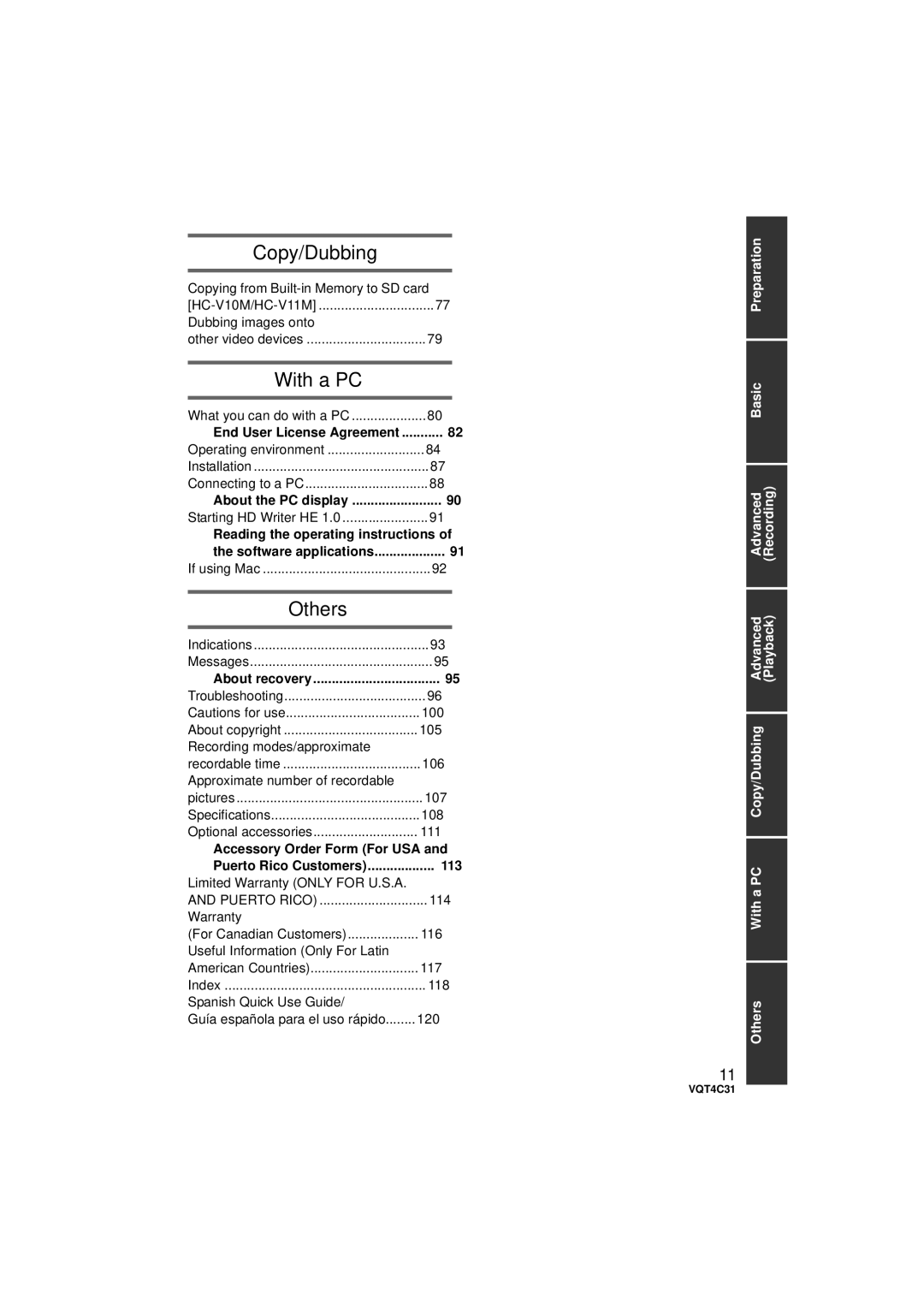 Panasonic HCV10K, HC-V10M Copying from Built-in Memory to SD card, Dubbing images onto, Reading the operating instructions 