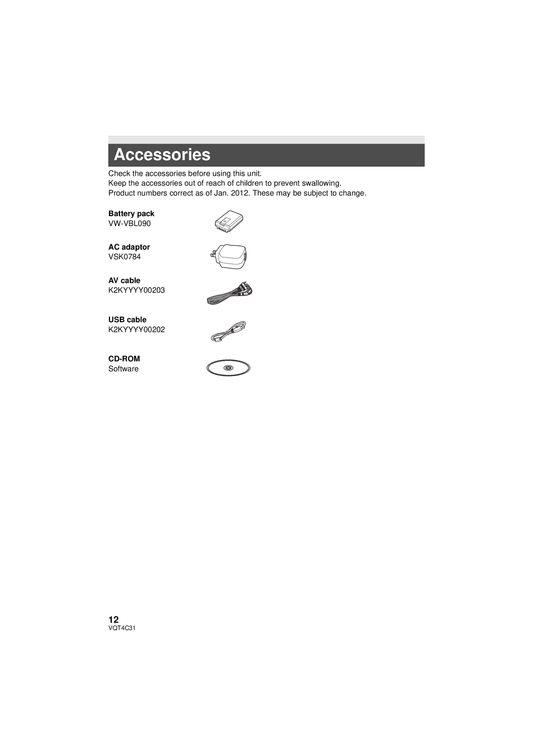 Panasonic HC-V10M, HC-V11M, HCV10K owner manual Accessories, Cd-Rom 