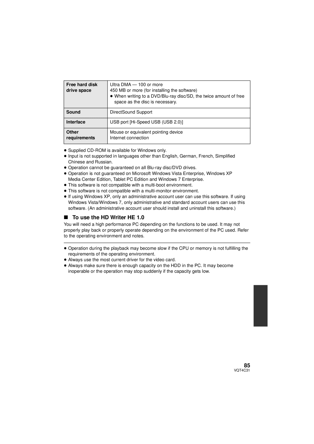 Panasonic HC-V11M, HC-V10M, HCV10K owner manual To use the HD Writer HE 