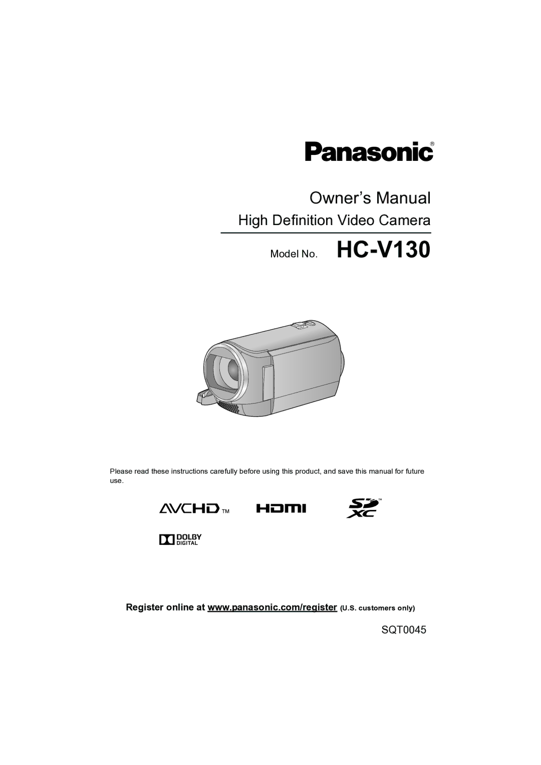 Panasonic HC-V130 owner manual High Definition Video Camera 