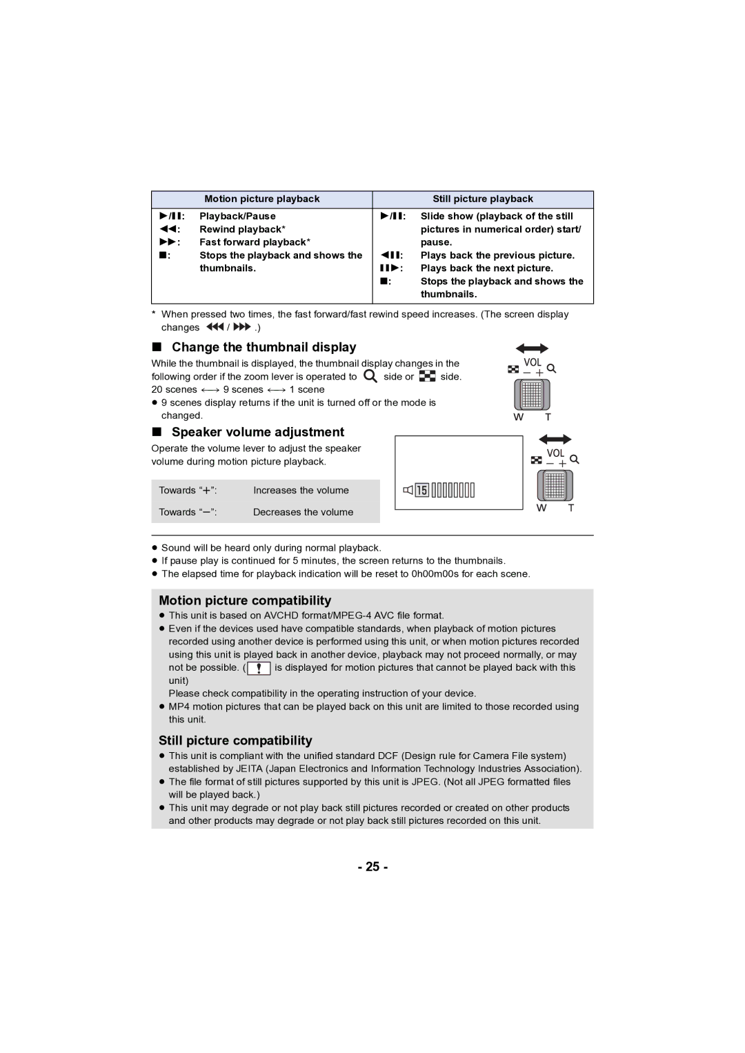 Panasonic HC-V130 owner manual Change the thumbnail display, Speaker volume adjustment, Motion picture compatibility 