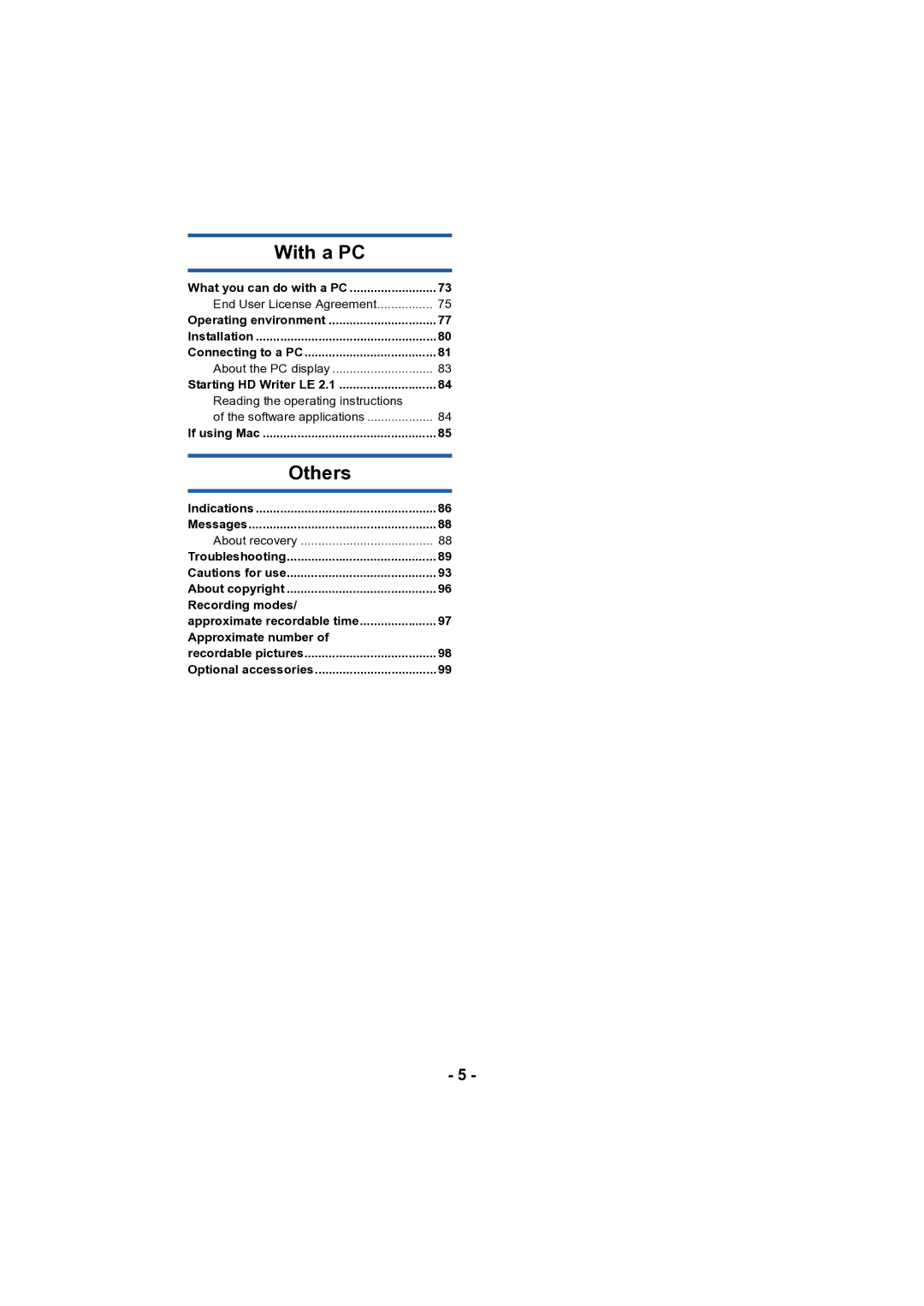 Panasonic HC-V130 owner manual Reading the operating instructions, Recording modes, Approximate number 