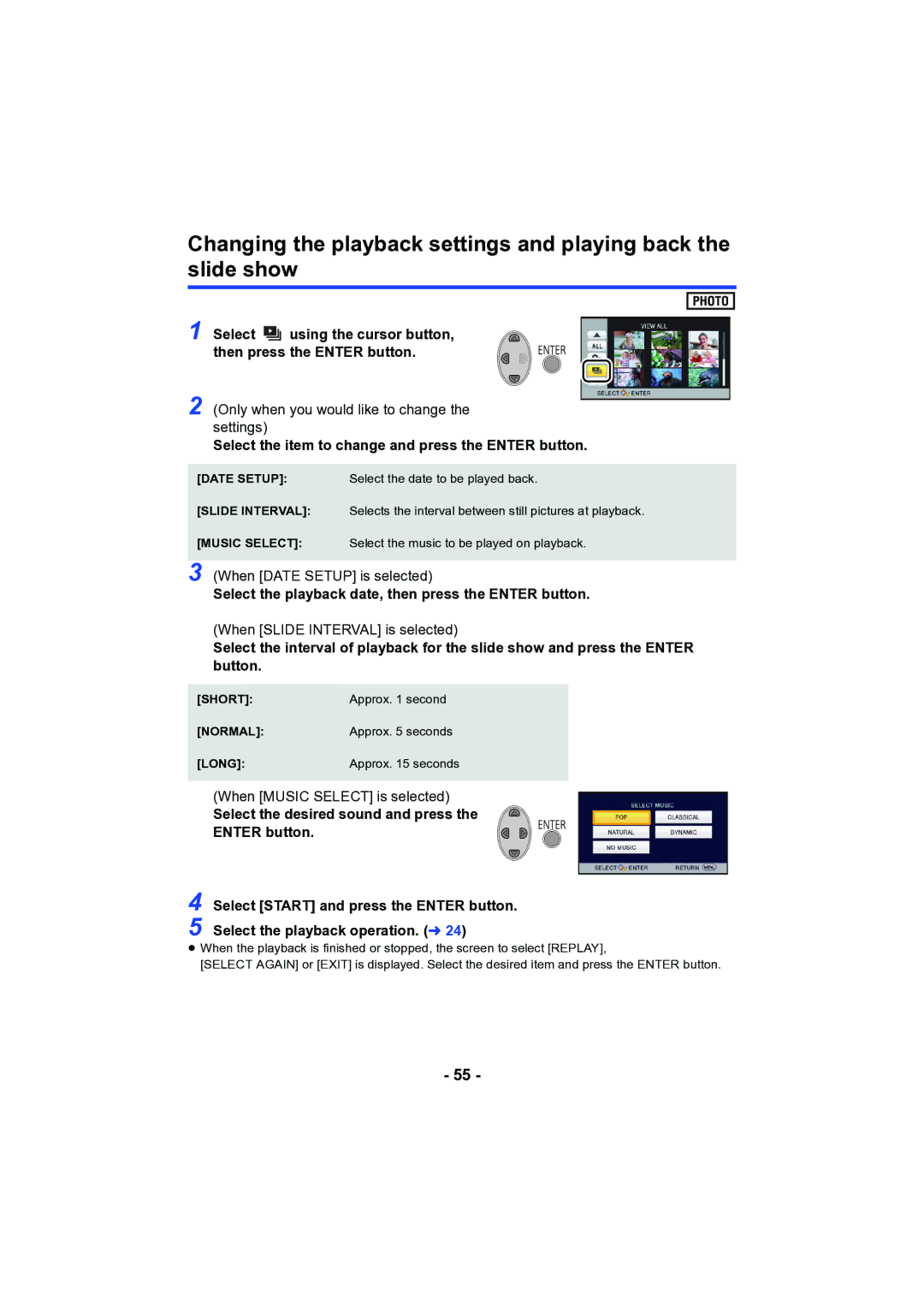 Panasonic HC-V130 owner manual Select using the cursor button, then press the Enter button, Short, Normal, Long 