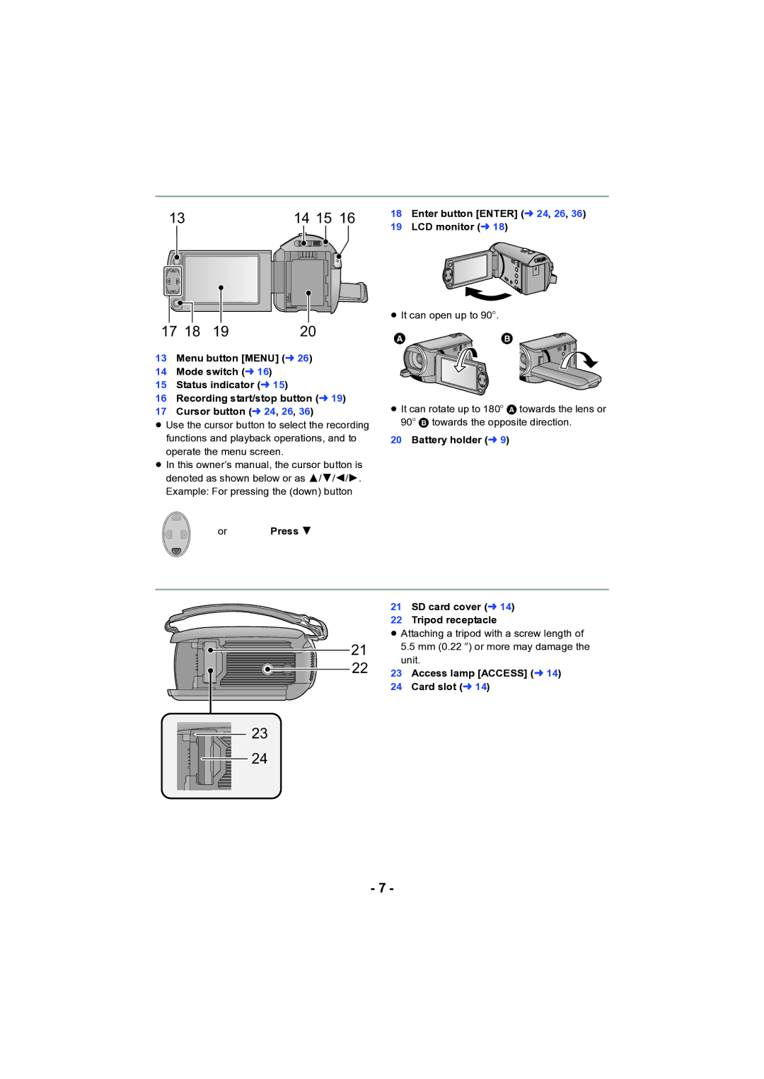 Panasonic HC-V130 owner manual  , Press, Battery holder l9 