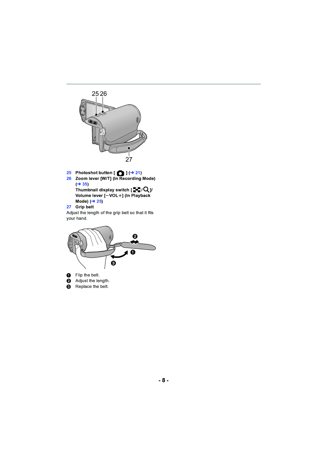 Panasonic HC-V130 owner manual Photoshot button l21 Zoom lever W/T In Recording Mode, L35 