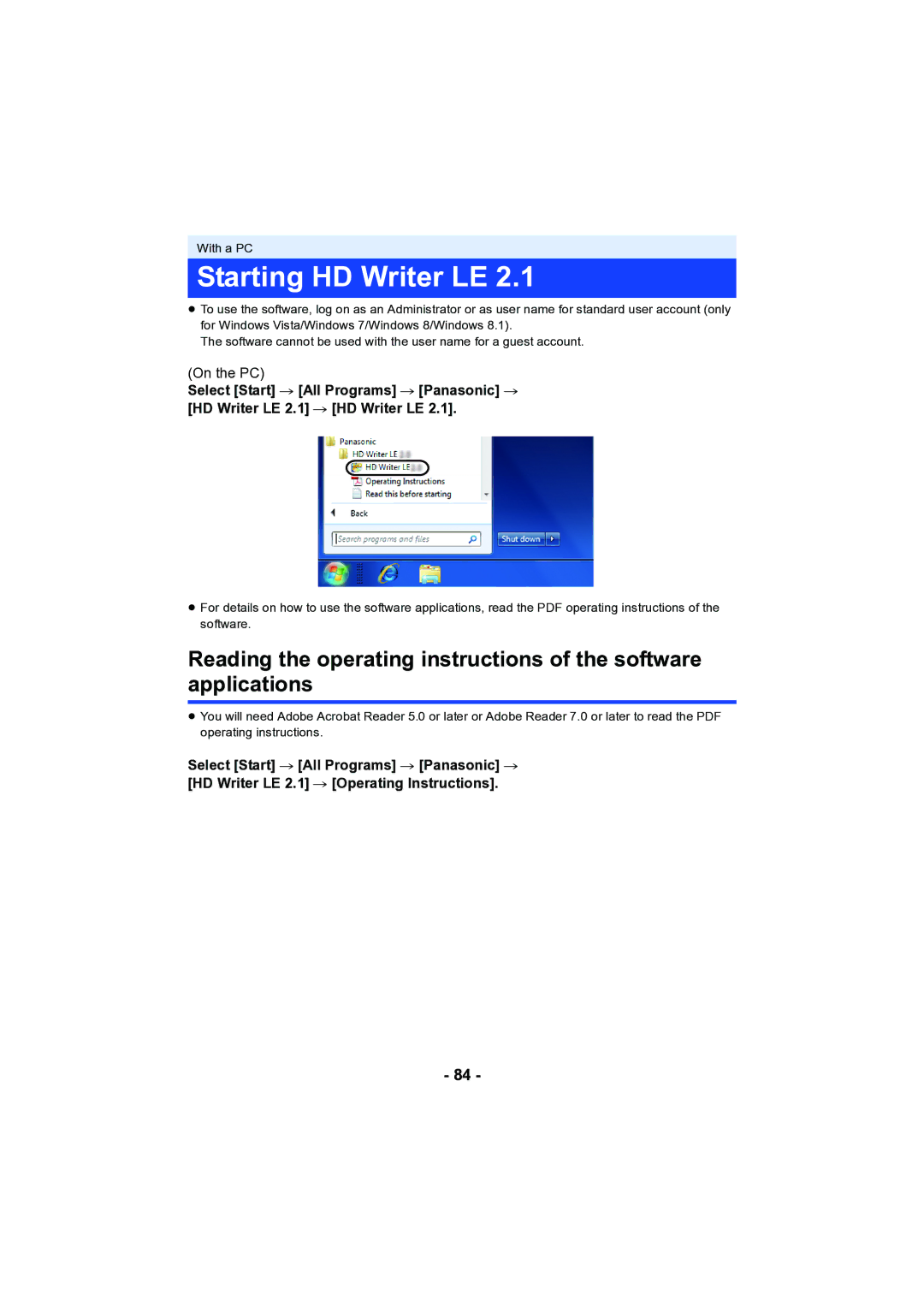 Panasonic HC-V130 owner manual Starting HD Writer LE 