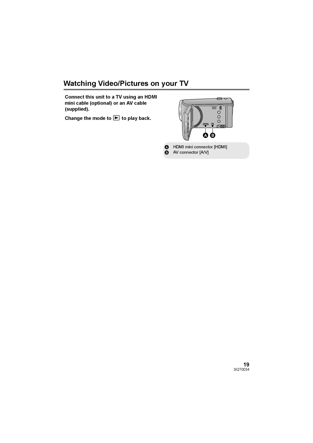 Panasonic HC-V130P owner manual Watching Video/Pictures on your TV,   