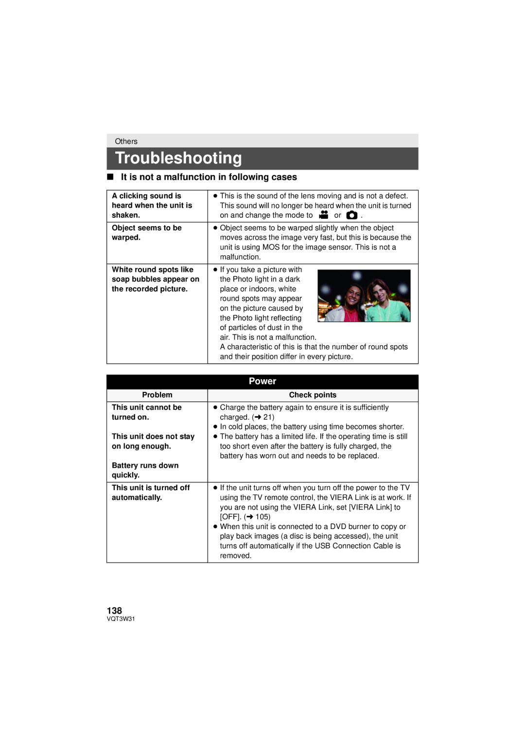 Panasonic HC-V500M owner manual Troubleshooting, It is not a malfunction in following cases, 138 