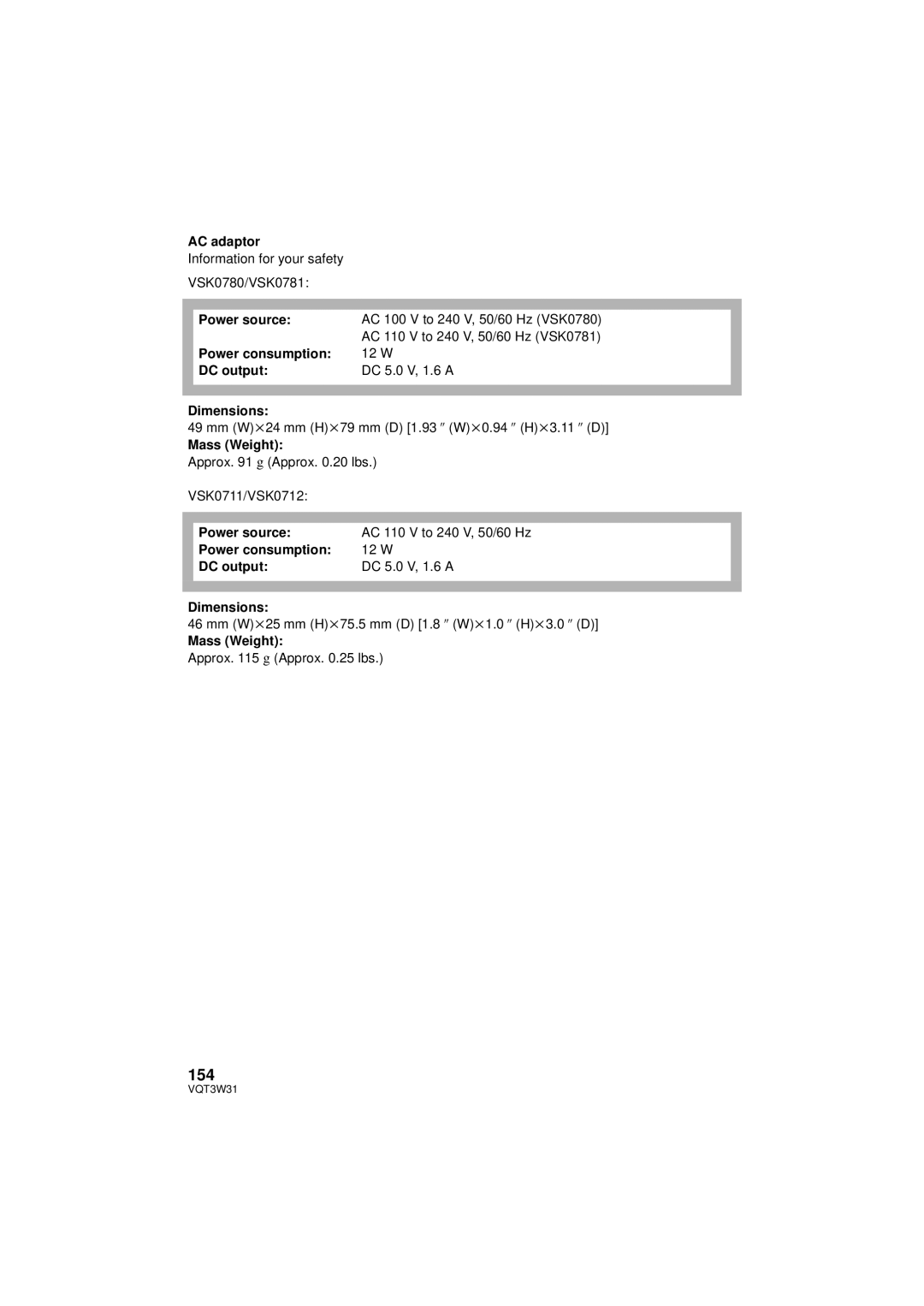 Panasonic HC-V500M owner manual 154, DC output 