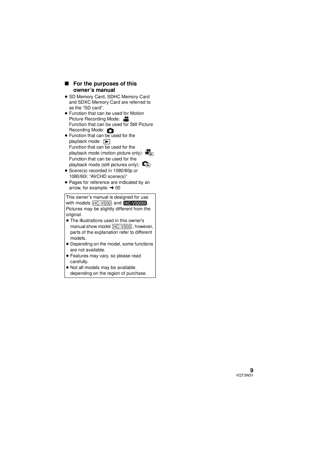 Panasonic HC-V500M owner manual For the purposes of this 