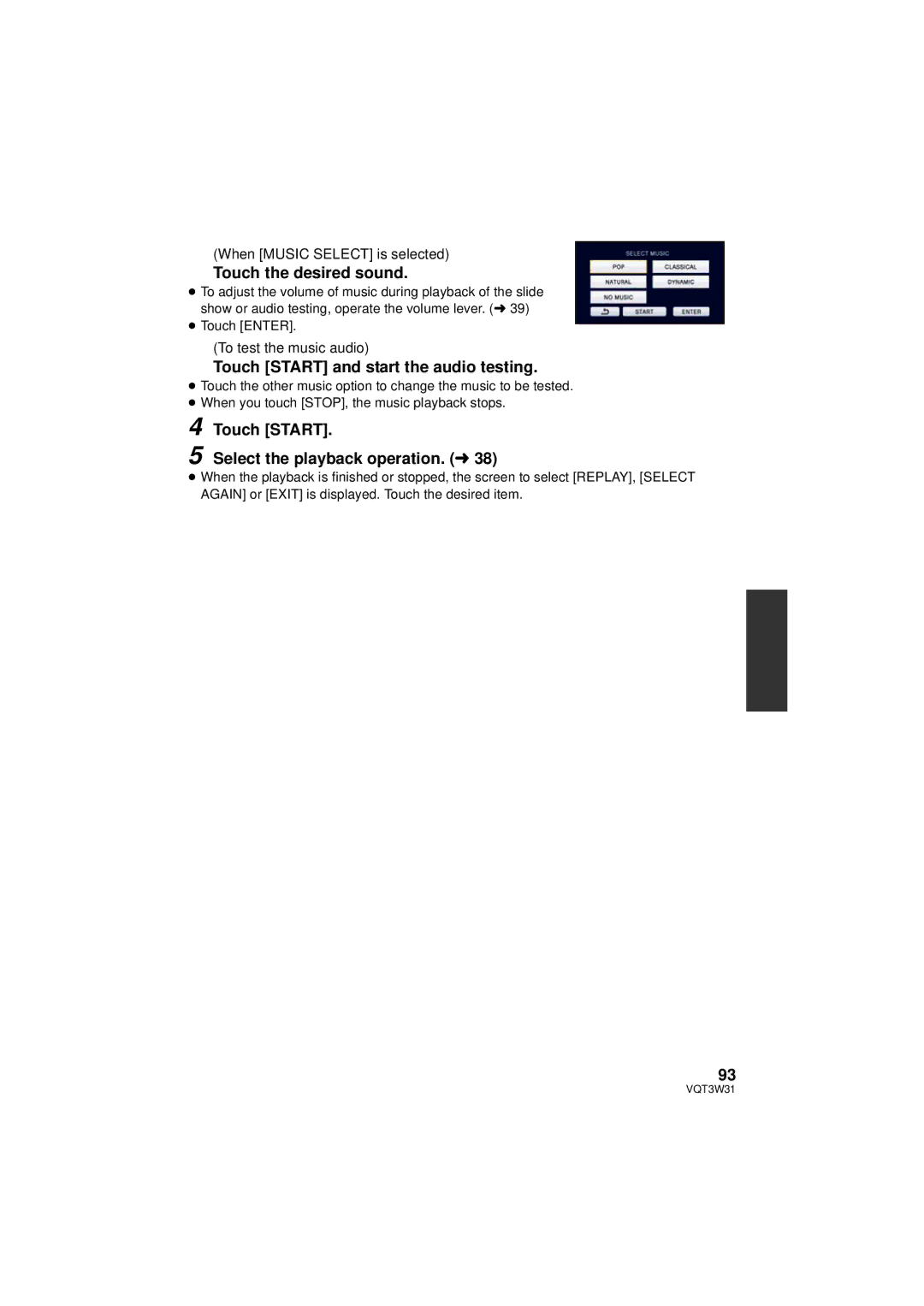 Panasonic HC-V500M owner manual Touch the desired sound, Touch Start and start the audio testing 