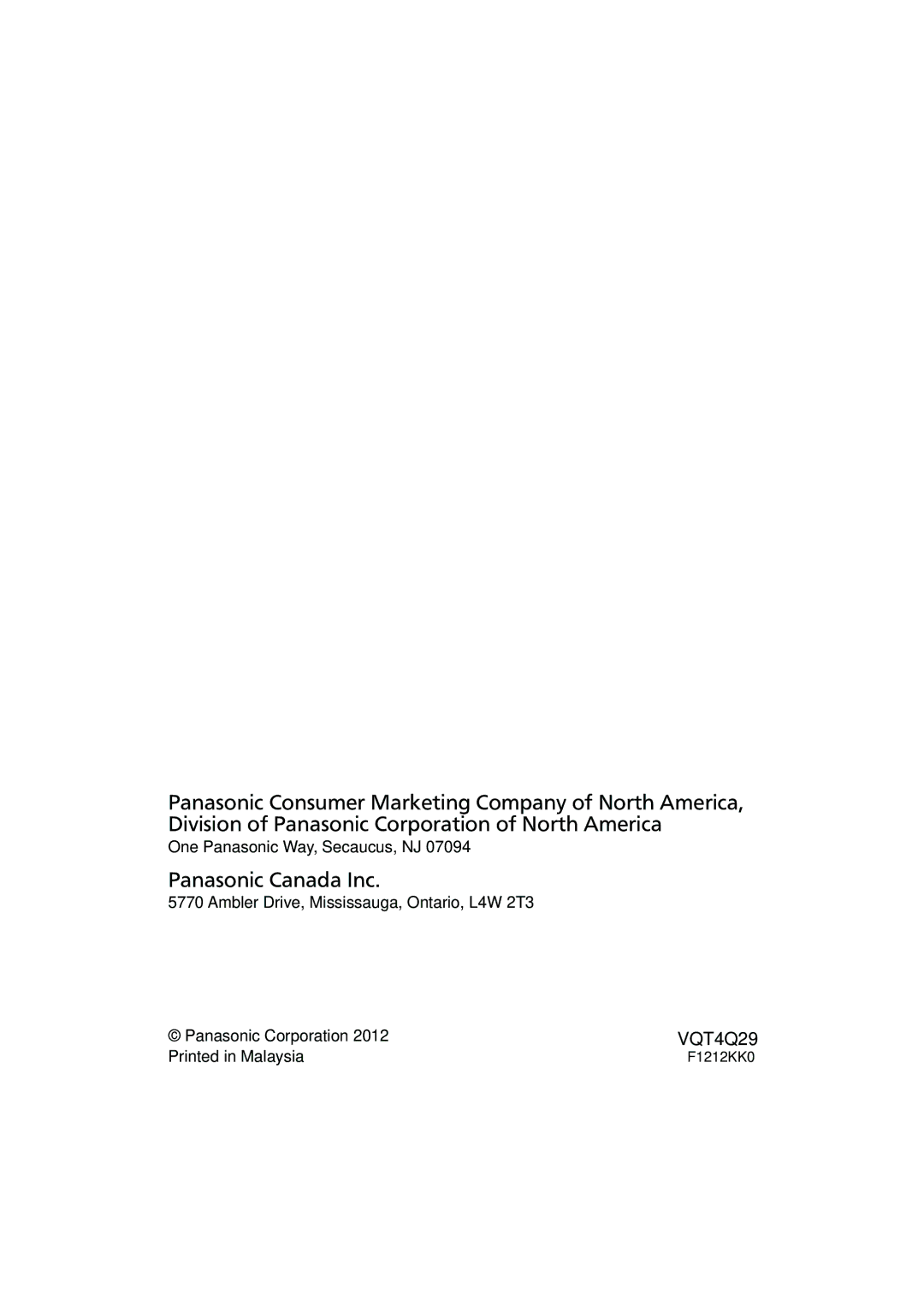 Panasonic Hc-v520 owner manual Panasonic Canada Inc 