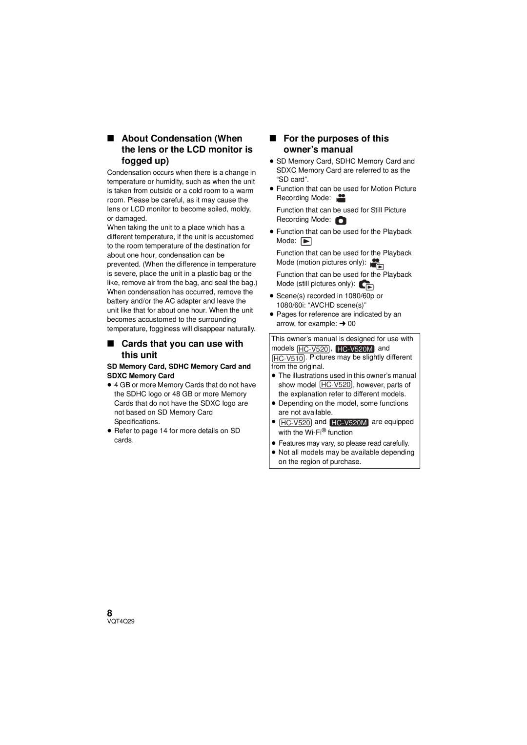 Panasonic Hc-v520 owner manual Cards that you can use with This unit, For the purposes of this 