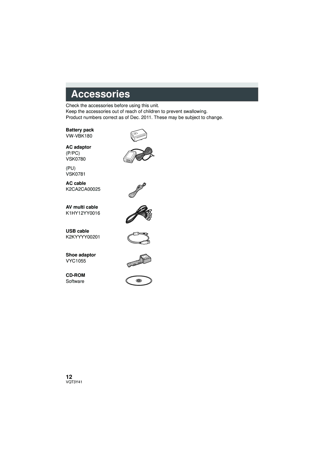 Panasonic HC-V700M owner manual Accessories, Cd-Rom 