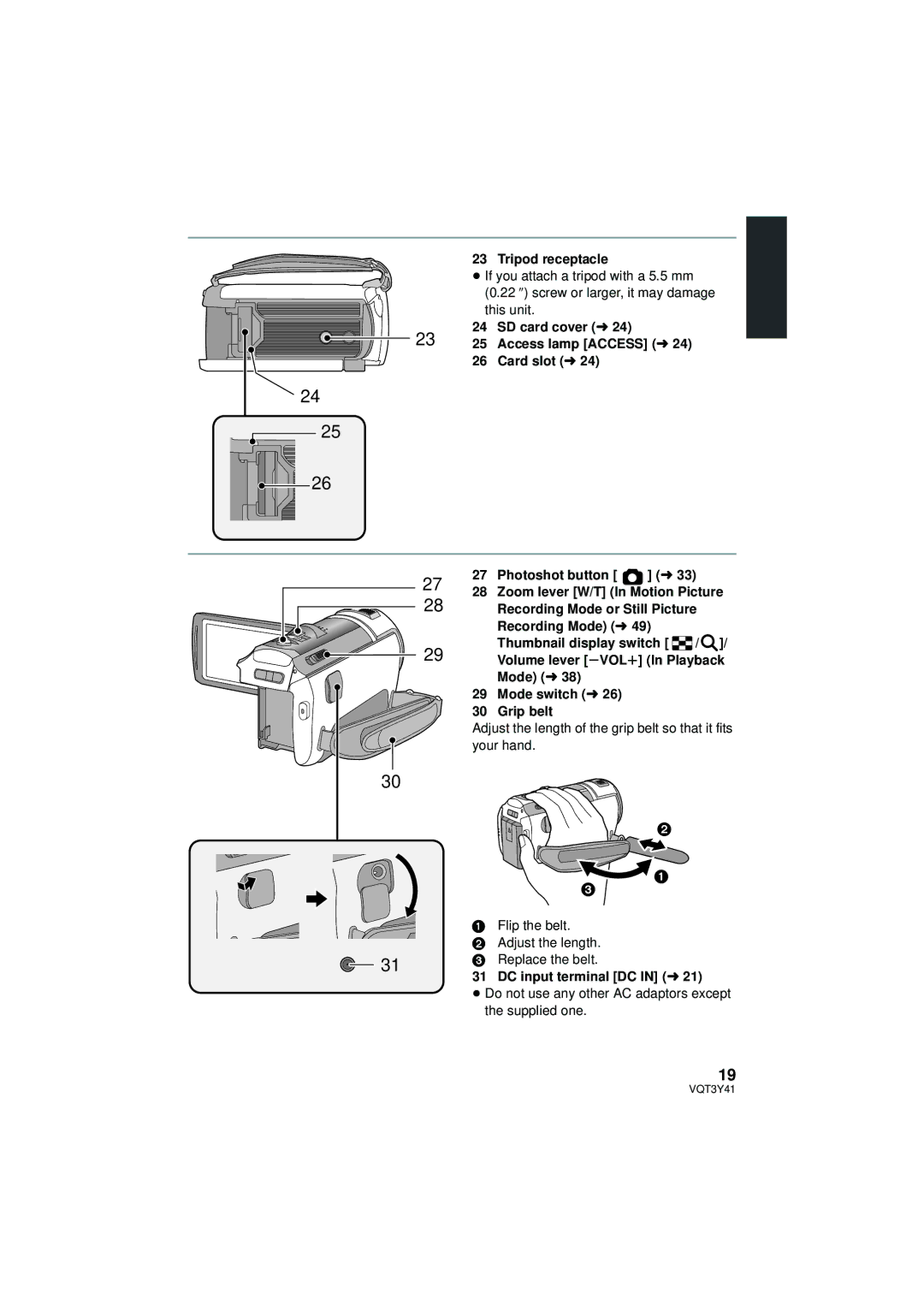 Panasonic HC-V700M owner manual Tripod receptacle, Your hand, DC input terminal DC in l 