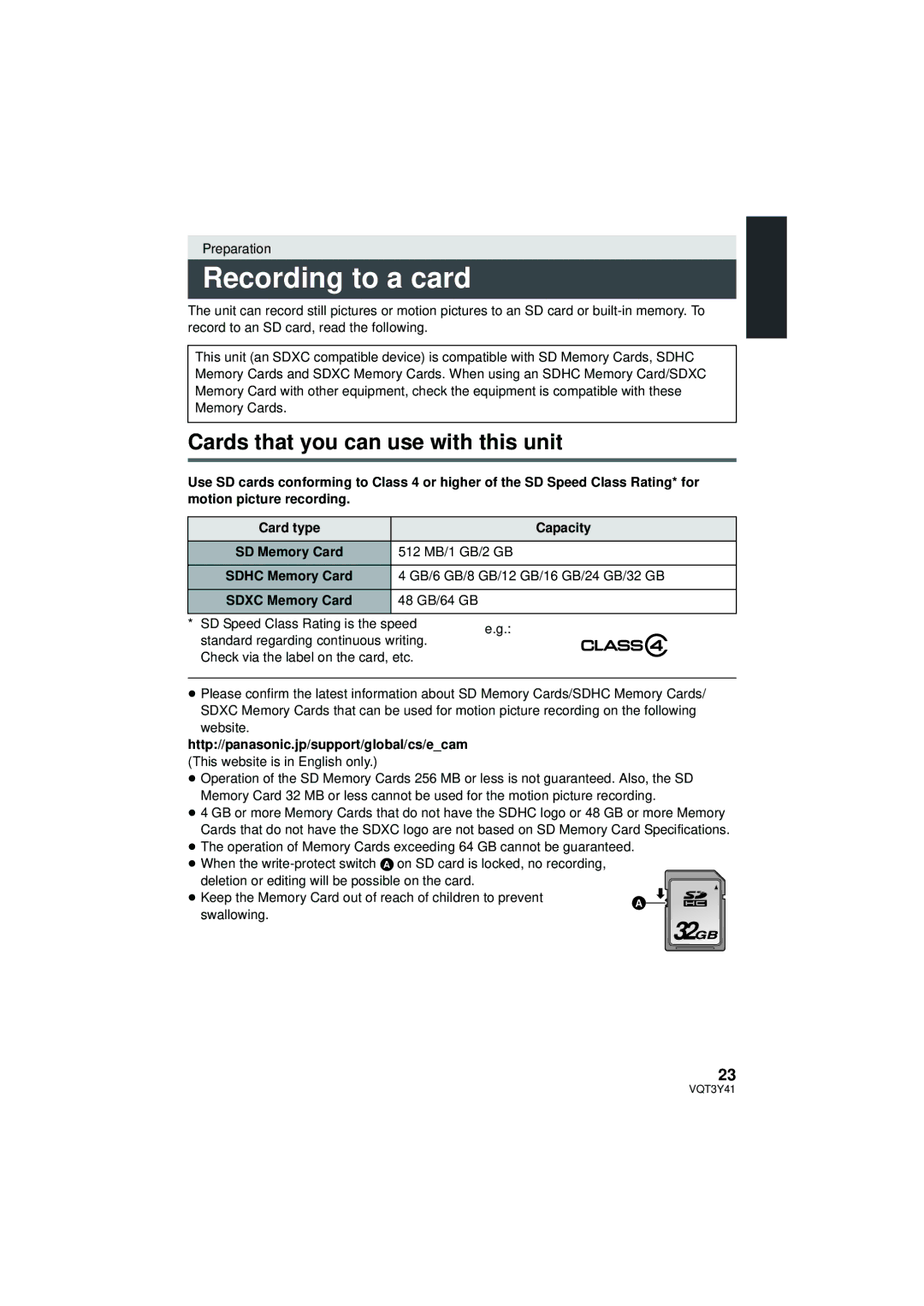 Panasonic HC-V700M owner manual Recording to a card, Cards that you can use with this unit, 512 MB/1 GB/2 GB, 48 GB/64 GB 