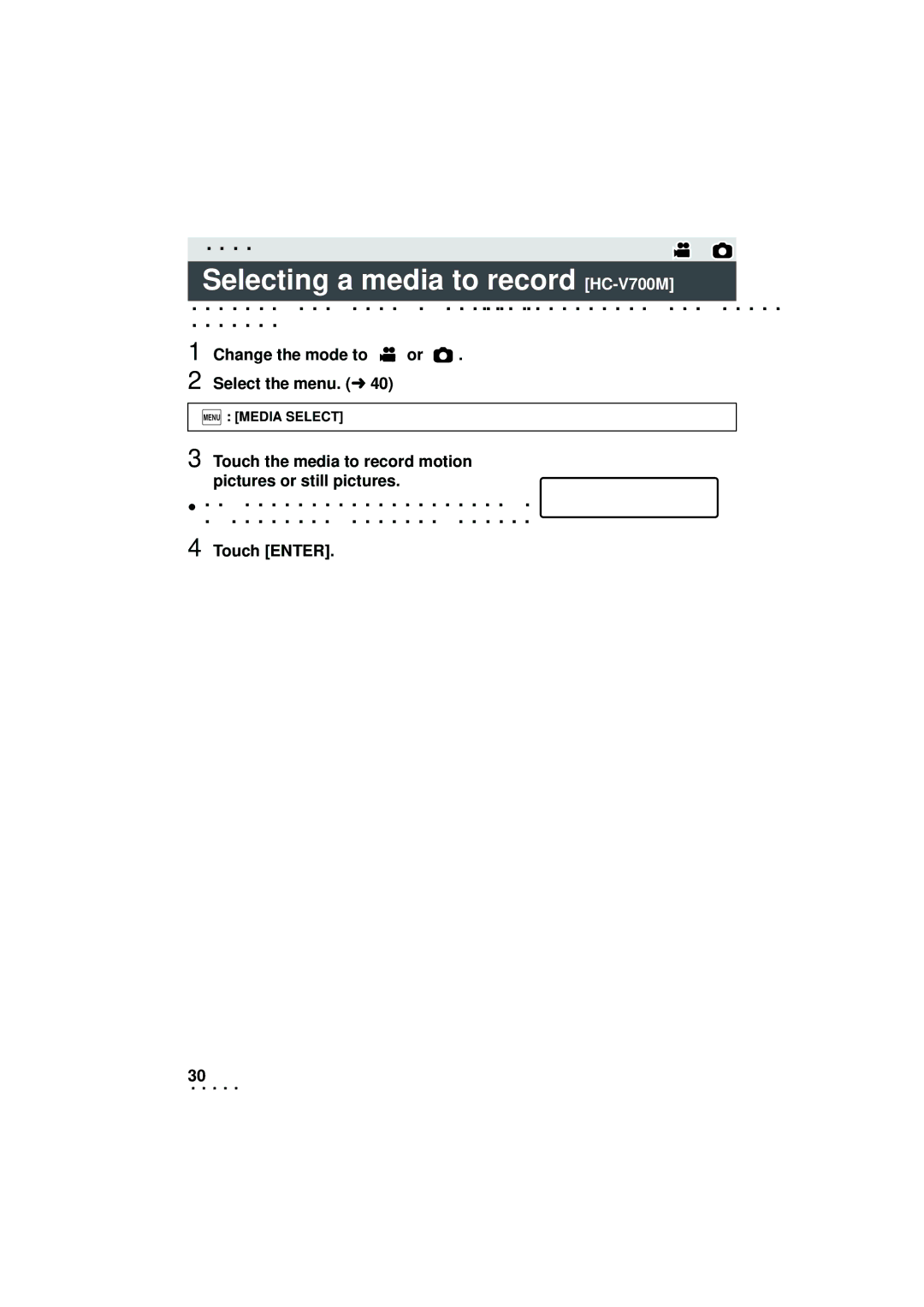 Panasonic owner manual Selecting a media to record HC-V700M, Change the mode to or . Select the menu. l 