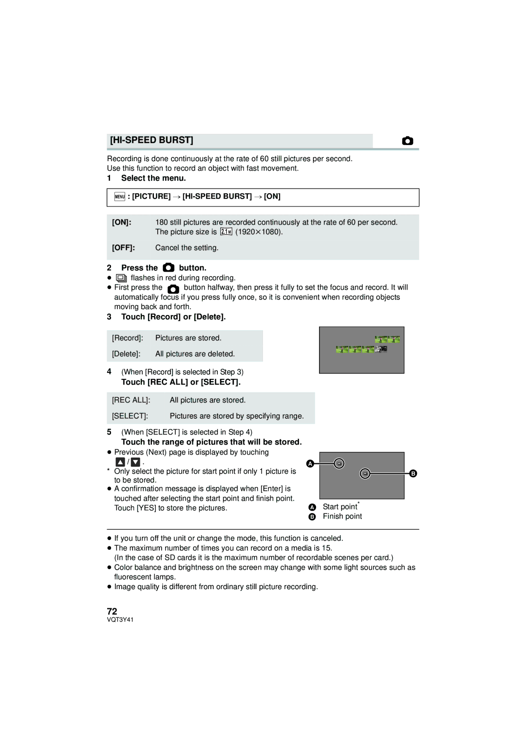 Panasonic HC-V700M owner manual HI-SPEED Burst, Press the button, Touch Record or Delete, Touch REC ALL or Select 