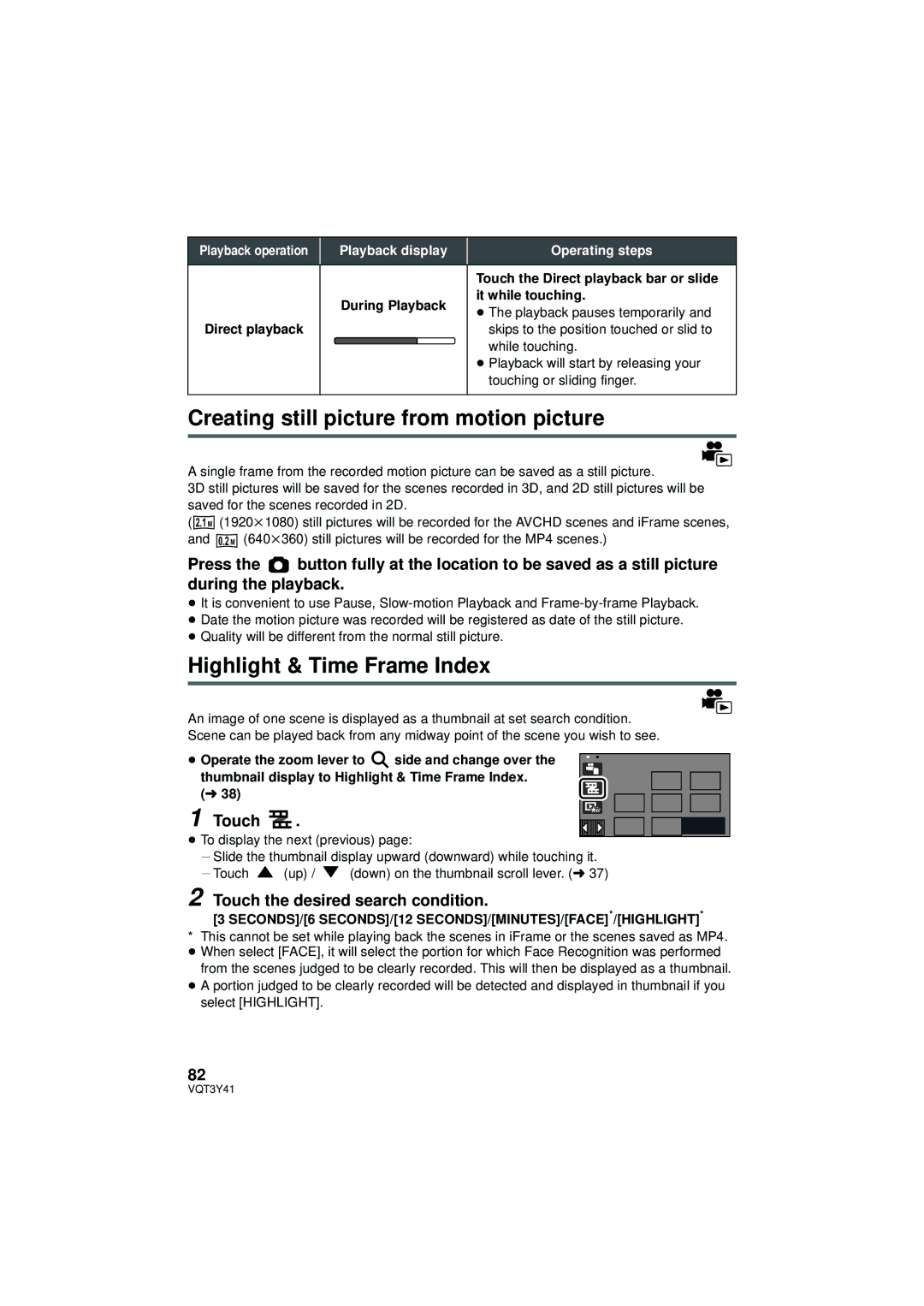 Panasonic HC-V700M owner manual Creating still picture from motion picture, Highlight & Time Frame Index 