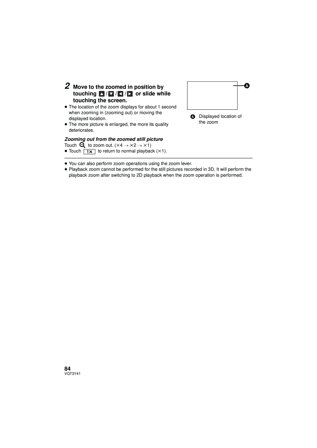 Panasonic HC-V700M owner manual Zooming out from the zoomed still picture, Touch To zoom out. k4 # k2 # k1 ≥ Touch 