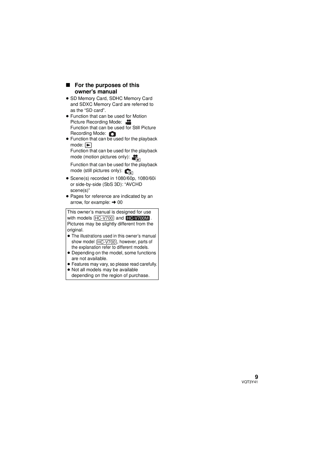 Panasonic HC-V700M owner manual For the purposes of this 