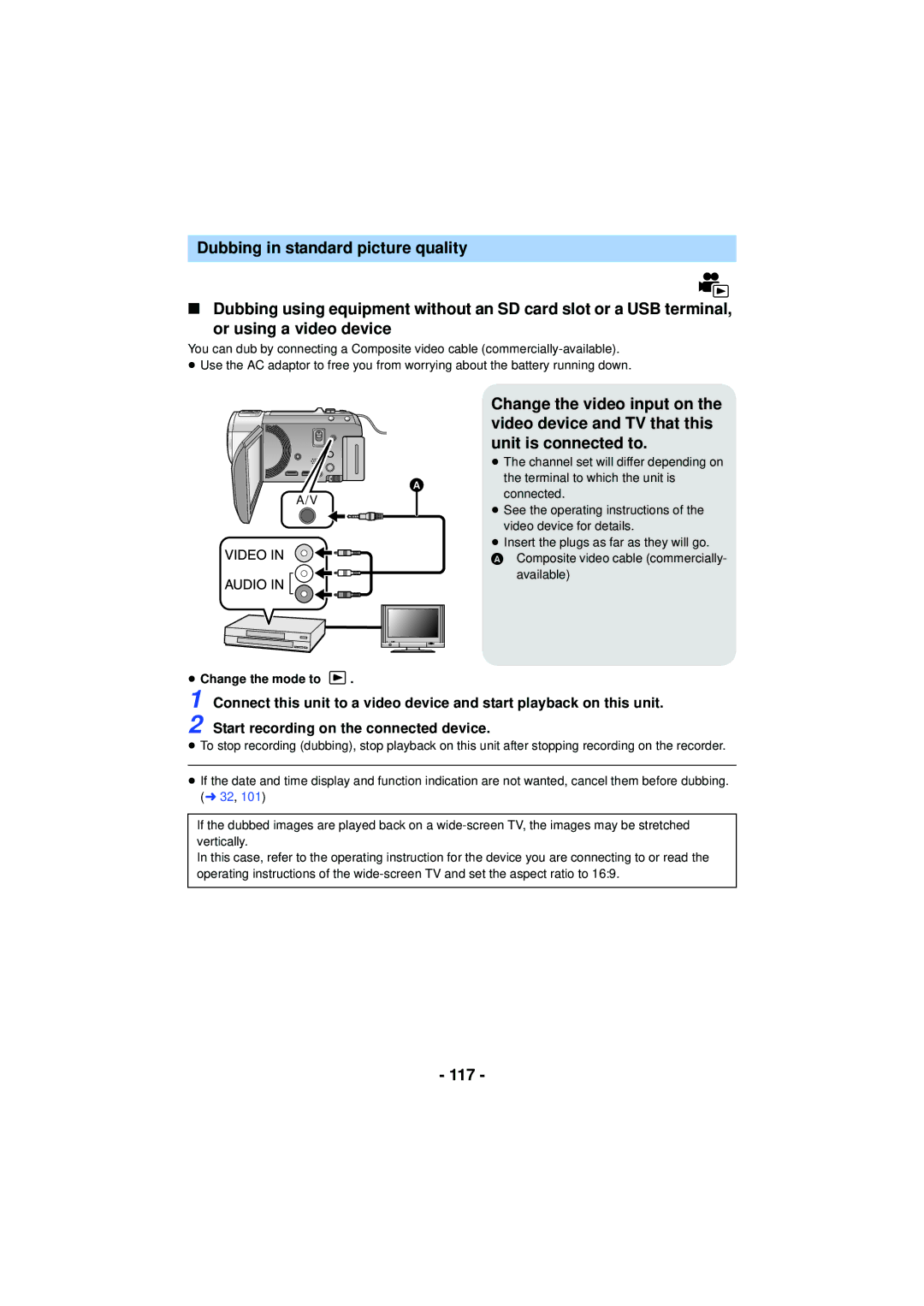 Panasonic HC-V720 owner manual 117, ≥ Change the mode to 