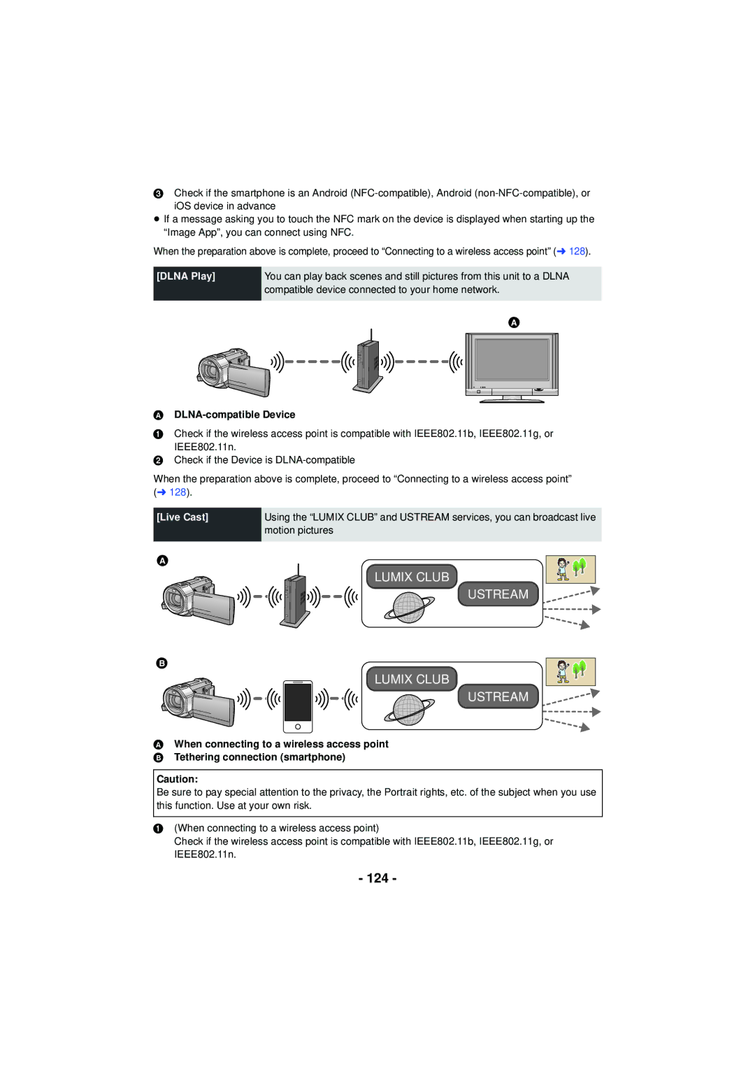 Panasonic HC-V720 owner manual 124, Dlna Play, DLNA-compatible Device, Live Cast 