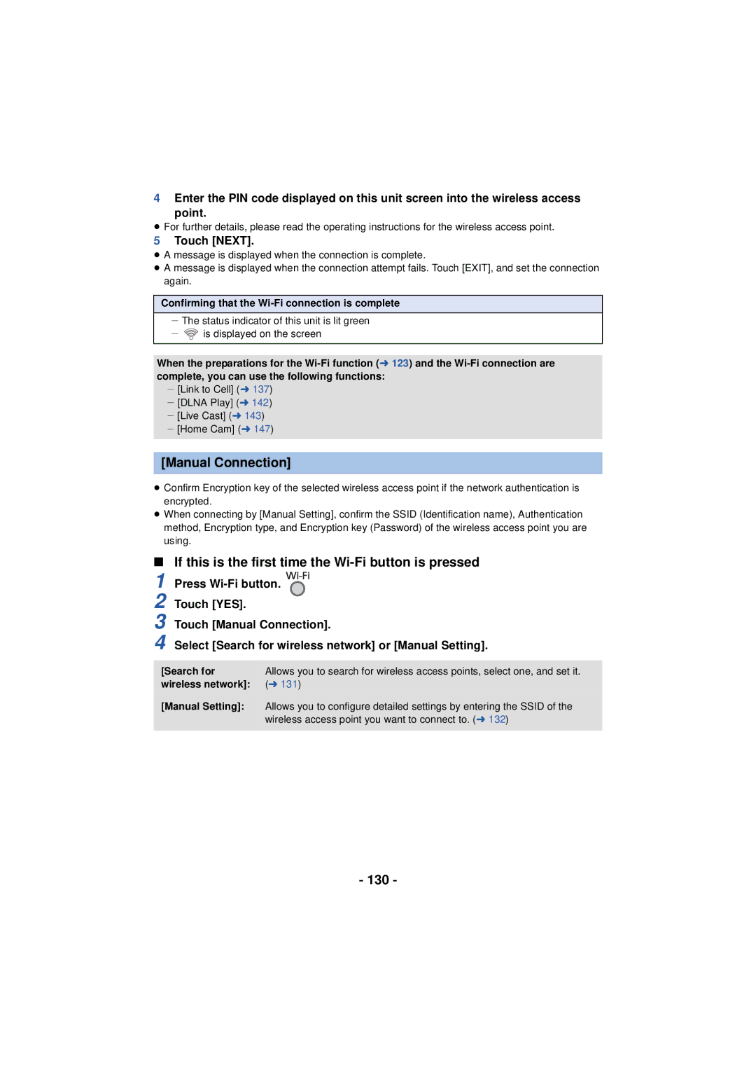 Panasonic HC-V720 owner manual Manual Connection, 130 