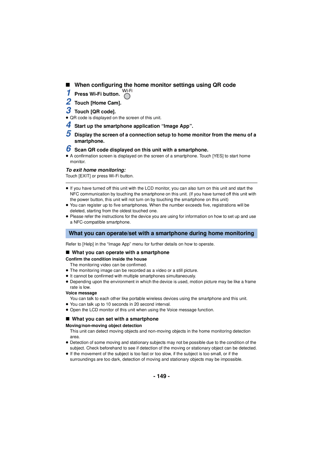 Panasonic HC-V720 owner manual When configuring the home monitor settings using QR code, 149, To exit home monitoring 