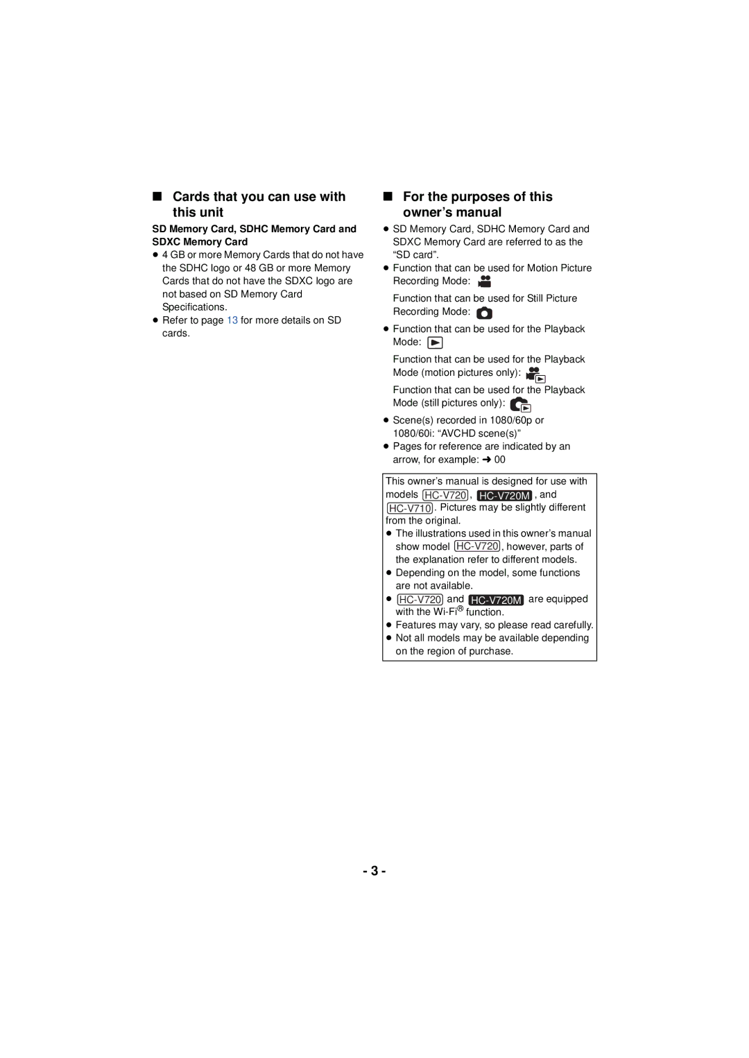 Panasonic HC-V720 owner manual Cards that you can use with This unit, For the purposes of this 